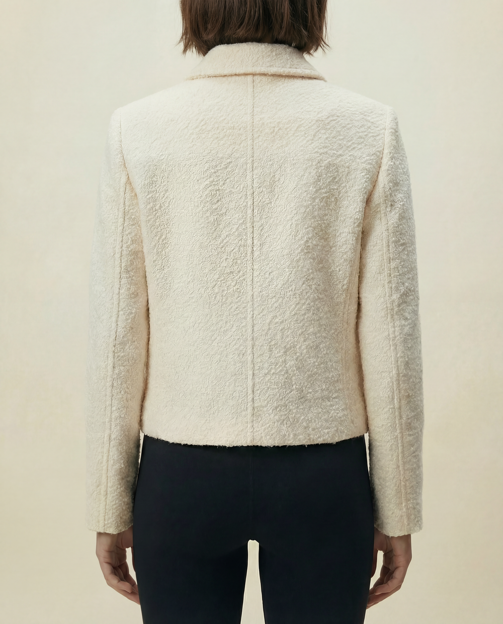 Women's Short Cream Wool Blend Bouclé Jacket