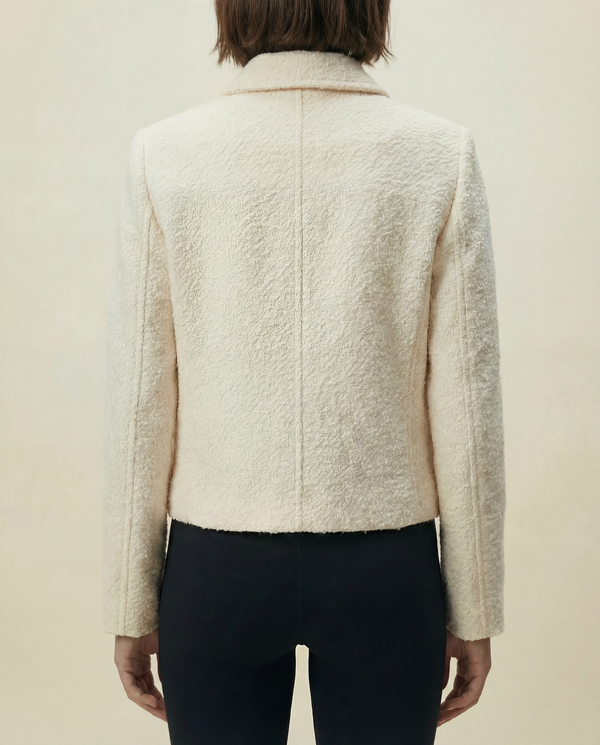 Women's Short Cream Wool Blend Bouclé Jacket