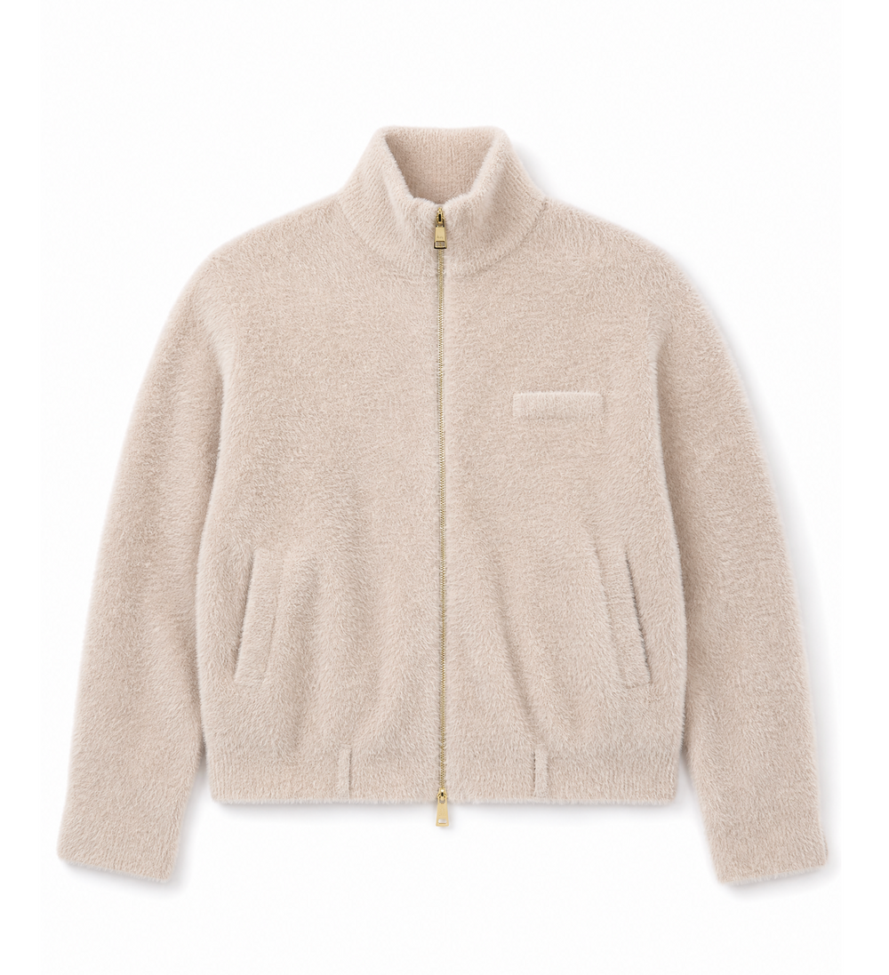 Everyday Emma Women's Soft Beige Double Zip Cardigan