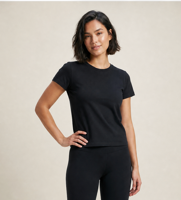 Women's Short Sleeved Round Neck Black T-Shirt