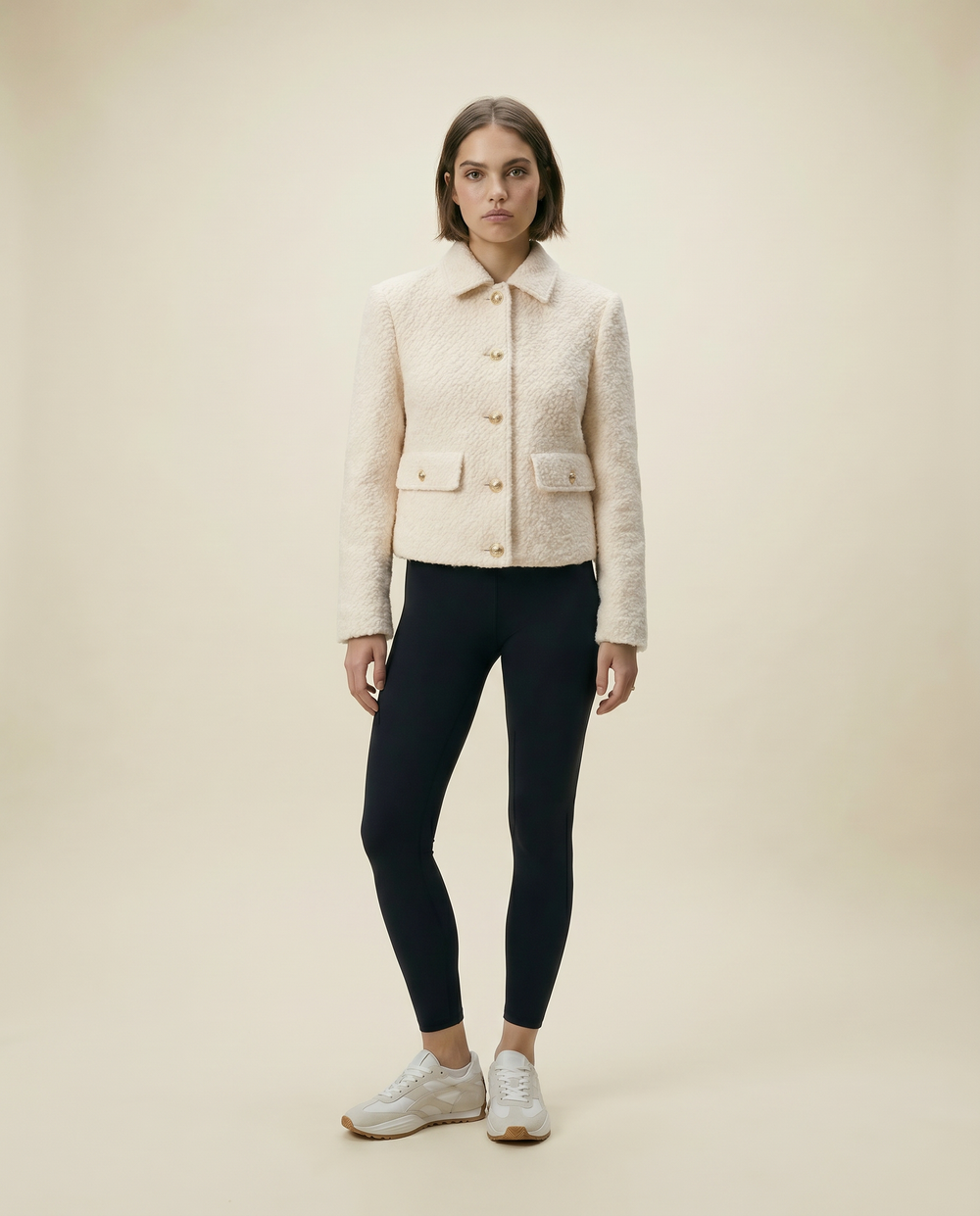 Women's Short Cream Wool Blend Bouclé Jacket