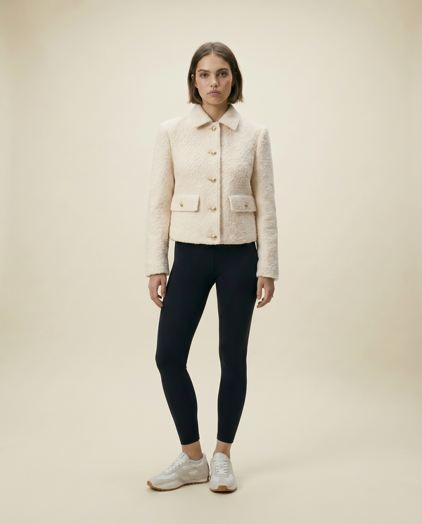 Women's Short Cream Wool Blend Bouclé Jacket