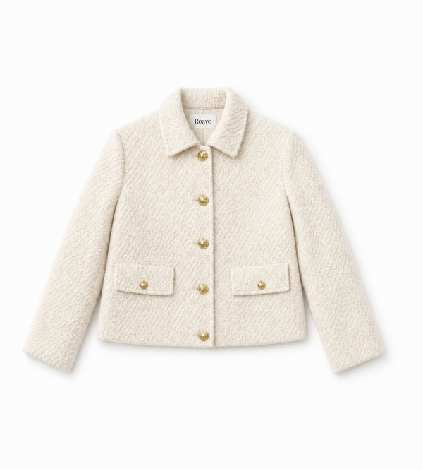 Women's Short Cream Wool Blend Bouclé Jacket