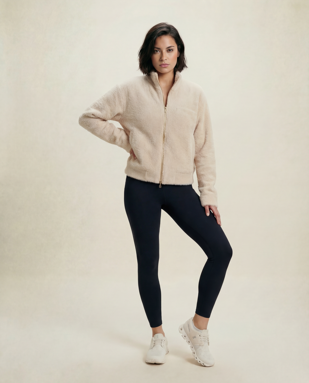 Everyday Emma Women's Soft Beige Double Zip Cardigan