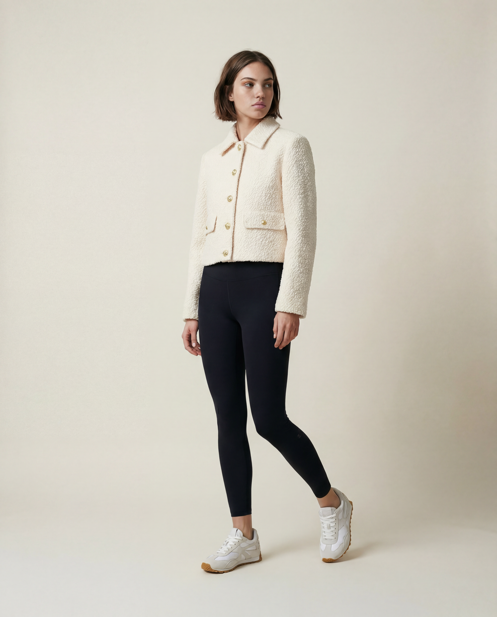 Women's Short Cream Wool Blend Bouclé Jacket