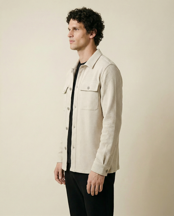 Frewin Men's Beige Waffle Overshirt Shacket *PRE-ORDER