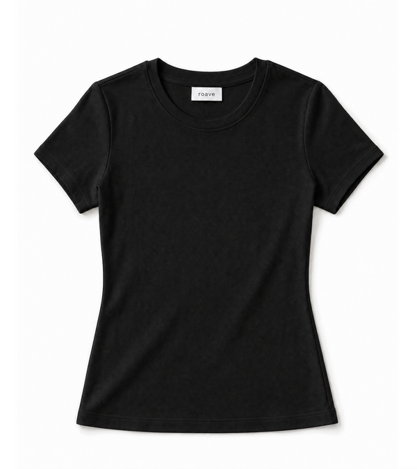Women's Short Sleeved Round Neck Black T-Shirt