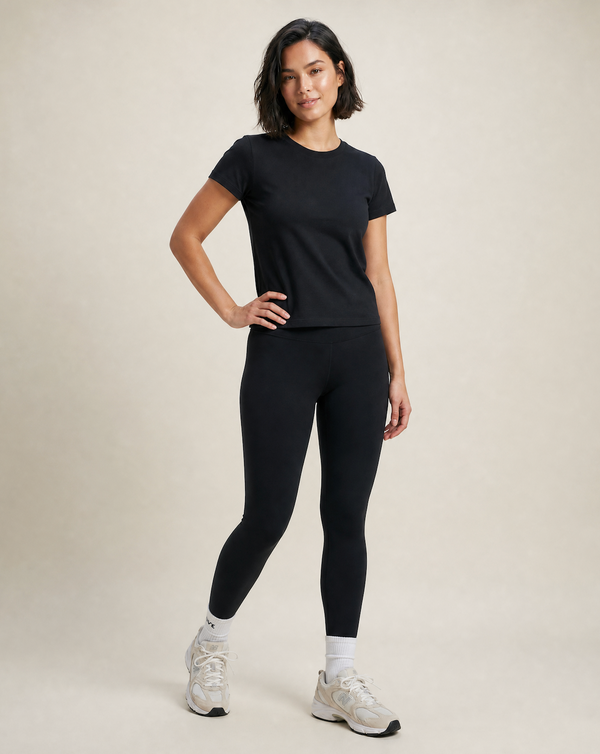 Women's Short Sleeved Round Neck Black T-Shirt