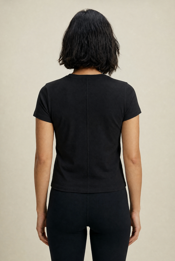 Women's Short Sleeved Round Neck Black T-Shirt