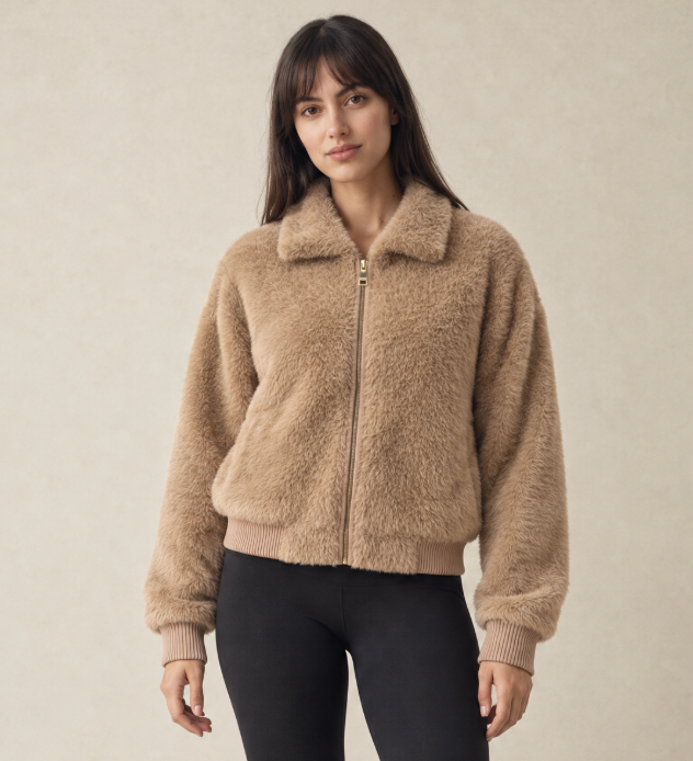 Women’s Soft Camel Zip Bomber Jacket - Pre Order*