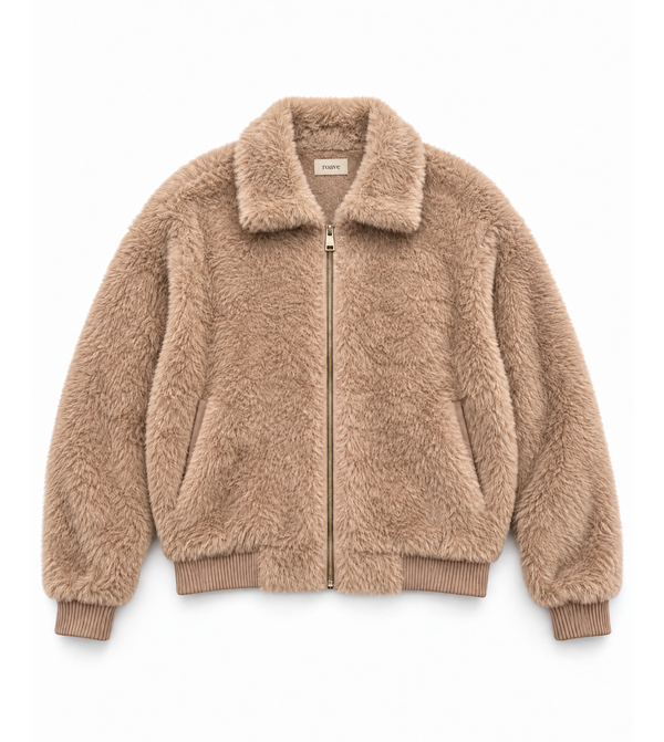 Women’s Soft Camel Margot Zip Bomber Jacket