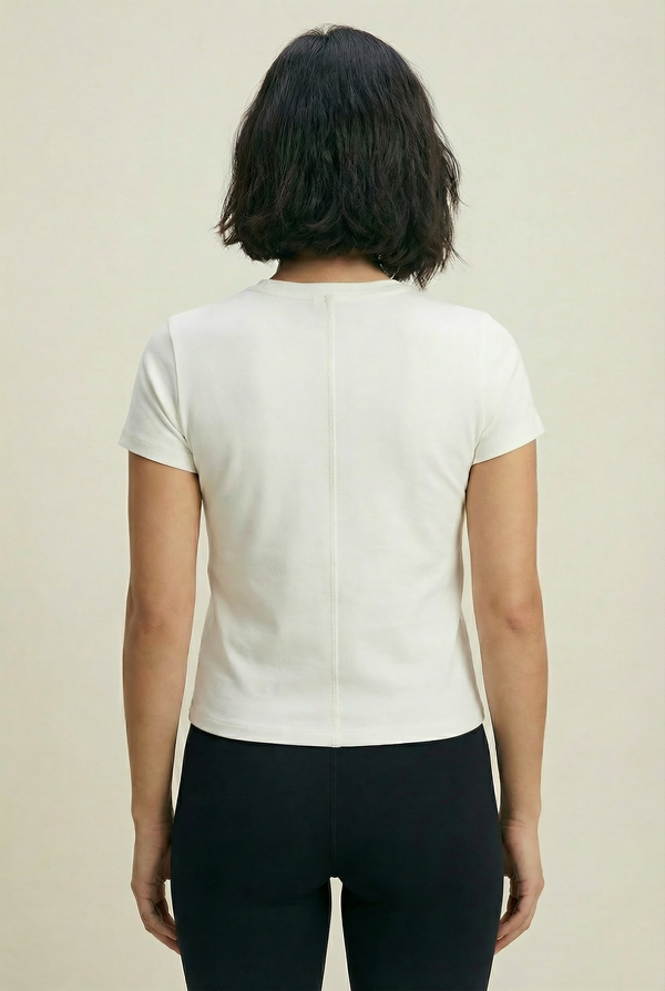 Women's White Short Sleeved Fitted Round Neck T-Shirt