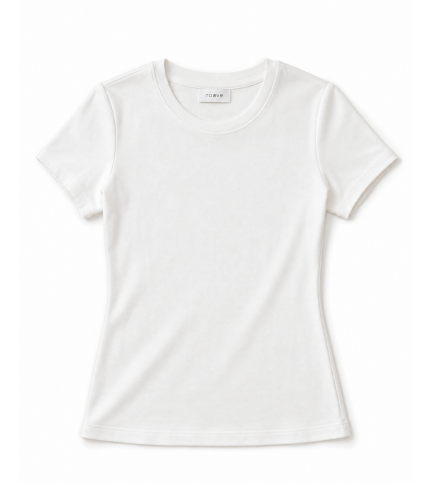 Women's White Short Sleeved Fitted Round Neck T-Shirt