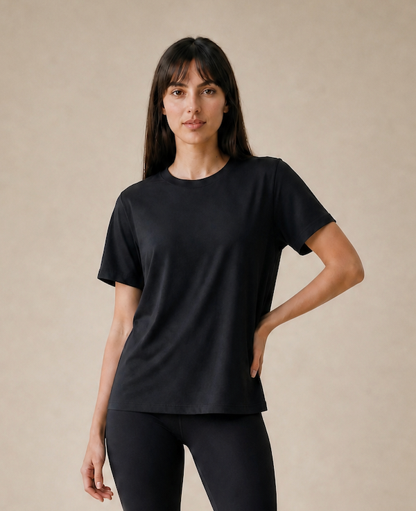 Women's Round Neck Loose Black  Soft T-Shirt