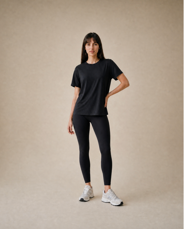 Women's Round Neck Loose Black  Soft T-Shirt
