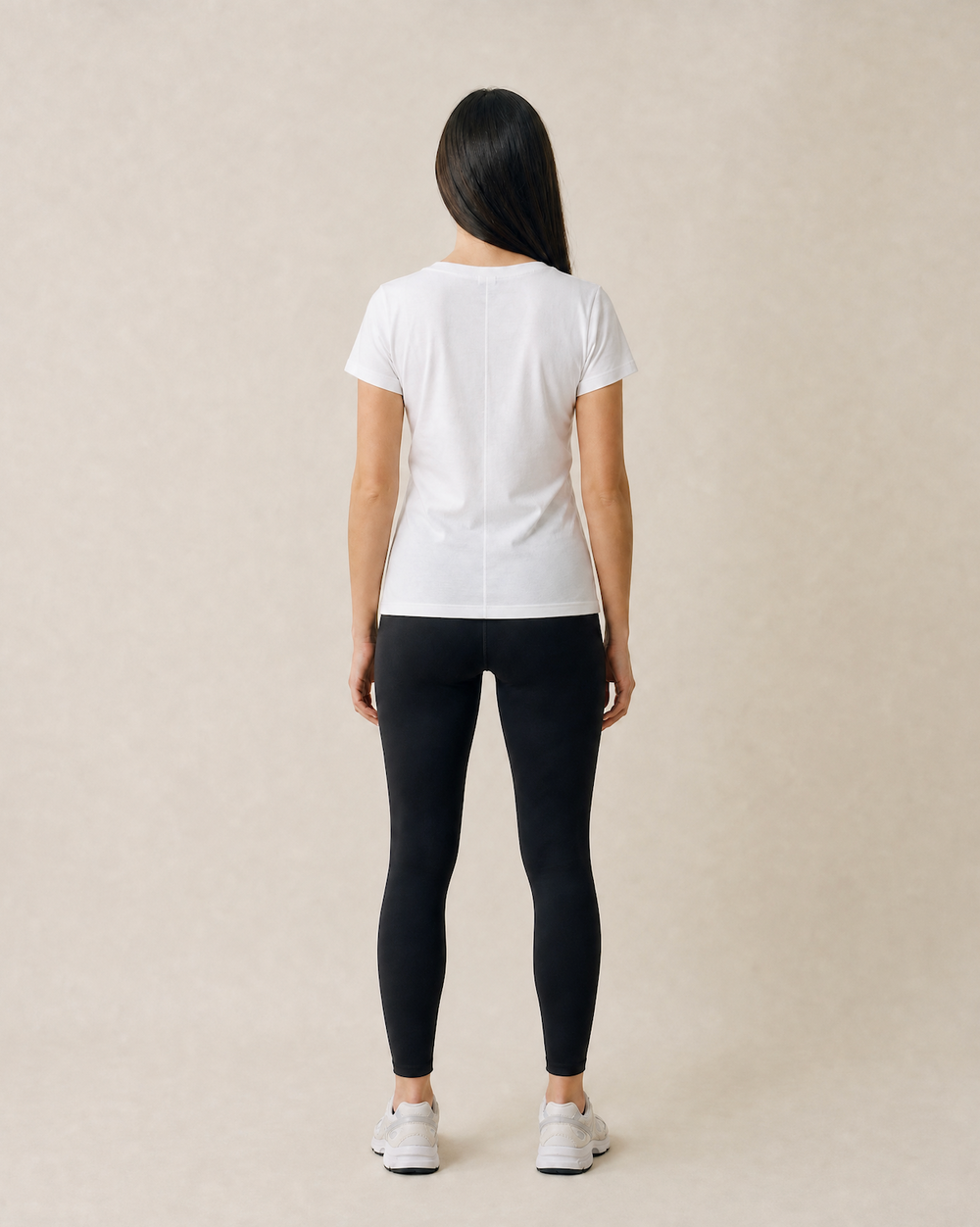 Women's White Fitted Linen Blend V Necked T-Shirt