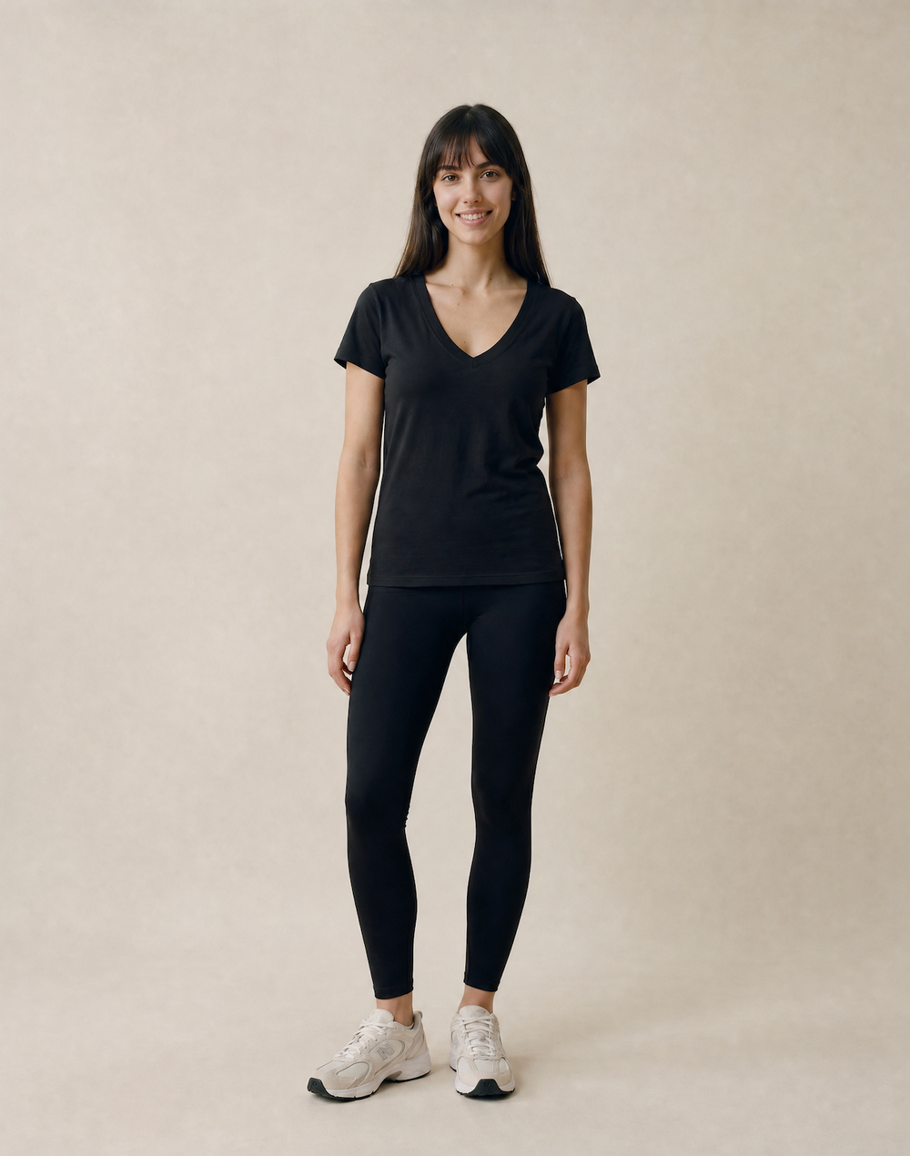 Women's Black Fitted Linen Blend V Necked T-Shirt