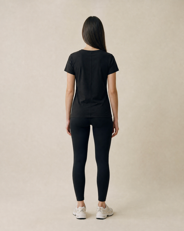 Women's Black Fitted Linen Blend V Necked T-Shirt