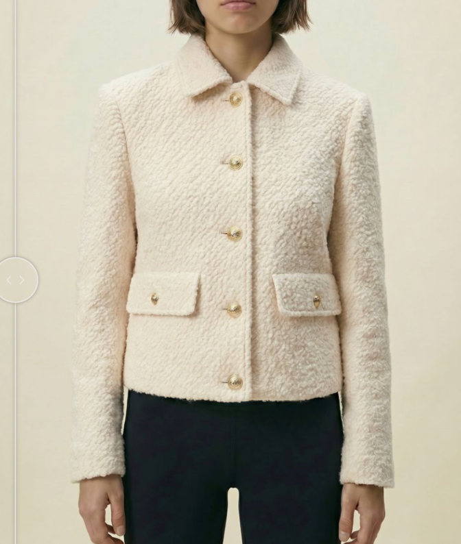 Women's Short Cream Wool Blend Bouclé Jacket