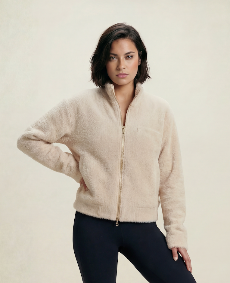 Everyday Emma Women's Soft Beige Double Zip Cardigan