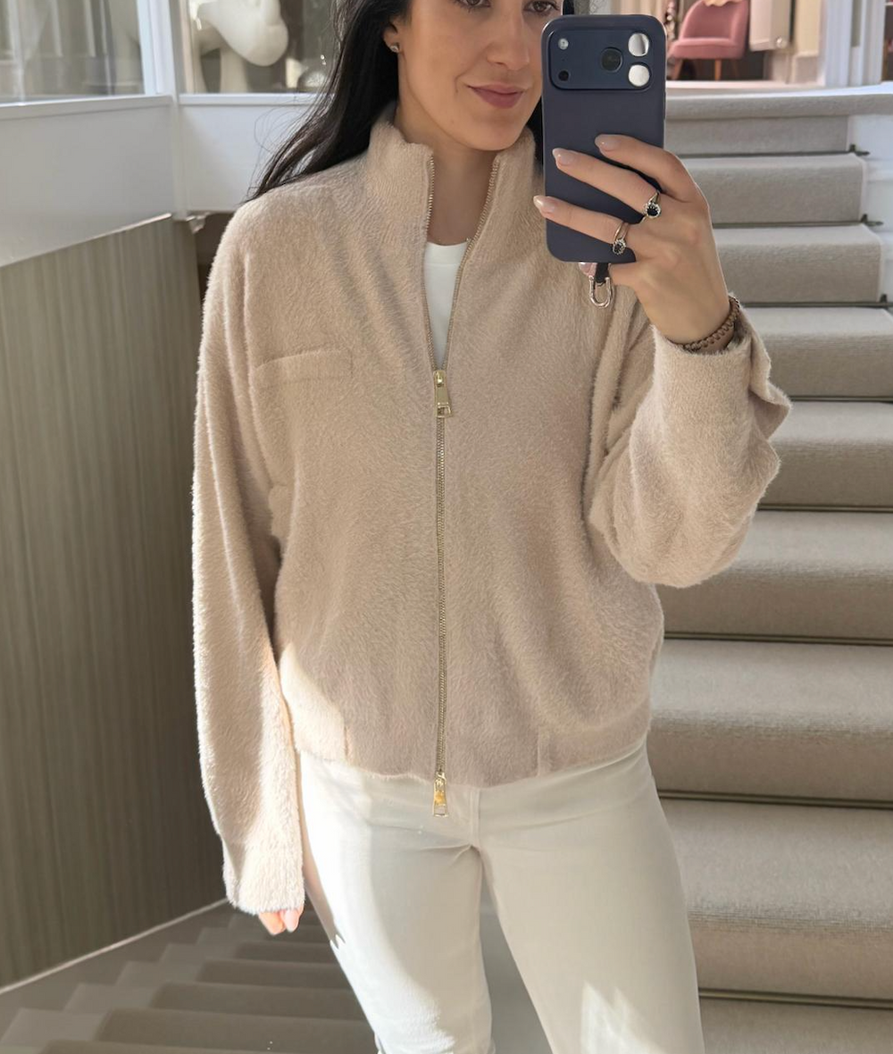 Everyday Emma Women's Soft Beige Double Zip Cardigan
