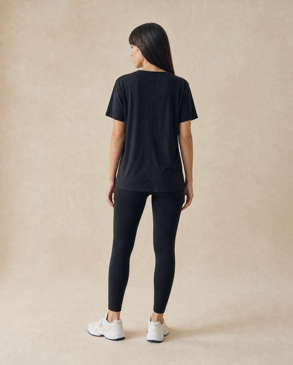 Women's Black Loose Linen Blend V Necked T-Shirt