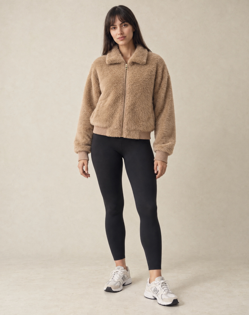 Women’s Soft Camel Zip Bomber Jacket - Pre Order*