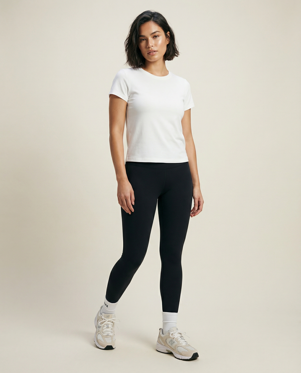 Women's White Short Sleeved Fitted Round Neck T-Shirt
